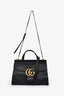 Gucci Black Pebbled Leather GG Marmont Small Top Handle Bag