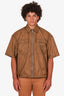 Prada Brown Nylon Zip-up Short Sleeve Shirt Size L Mens