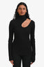 Anine Bing Black Ribbed Cotton Long-Sleeve Shoulder Cut-Out Top Size S