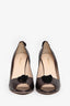Prada Bronze Metallic Leather Peep Toe Heels Size 37