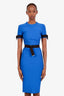 Mugler Blue Belted Short Sleeve Midi Dress Size 36