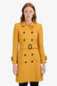 Burberry Yellow Wool Cotton Blend Ribbed Trench Coat Size 2