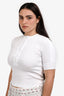 Gucci White Ribbed Cotton Short Sleeve Half Buttoned Top Size M
