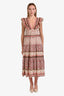 Sea New York Beige/Red Cotton Printed Ruffle Maxi Dress Size 6
