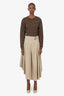 Brunello Cucinelli Khaki Belted Pleated Midi Skirt Size 6