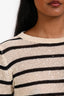 Brunello Cucinelli Cream Linen Silk Blend Sequin Detail Striped Long Sleeve Sweater Size XS