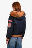 Miu Miu Navy Nylon Raccoon Fur Bomber Jacket Size 44