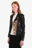 Barbara Bui Black/Cheetah Print Leather and Ponyhair Motorcycle Jacket Size 38