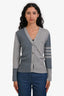 Thom Browne Grey/Blue Cashmere 4-Bar Striped Two-Tone Cardigan Size 42