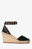 Valentino Black Leather Rockstud Espadrille Wedges Size 36