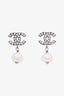 Pre-loved Chanel™ 05A Silver Tone Gunmetal CC Crystal Faux Baroque Pearl Dangle Earrings