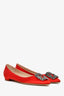 Manolo Blahnik Red Satin and Leather Hangisi Flats Size 36