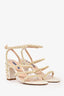 Stuart Weitzman White Leather Faux Pearl Embellished Block Heel Sandals Size 7