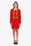 Moschino Couture Red Cashmere Wool Sleeveless Logo Dress and Sweater Set Size US 8