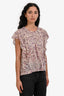 Isabel Marant Etoile Beige/Purple Patterned Ruffle Short Sleeve Top Estimated Size S