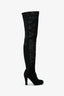Pre-loved Chanel™ Black Leather Distressed Textured Thigh High Boots Size 37