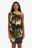 Robert Rodriguez Grey/Green Satin Floral Belted Sleeveless Midi Dress Size S