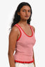 Claudie Pierlot White/Red Striped Ruffle Hem Knit Tank Top Size M