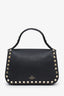Valentino Black Leather Rockstud Small Top Handle Crossbody Bag with Strap
