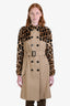 Burberry Prorsum Tan Twill Leopard Mink Belted Trench Coat Size 40