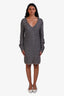 Altuzarra Grey/Gold Knit Sequin Long Sleeve V-Neck Knee-Length Dress Size Small