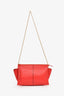 Celine Red Leather Trifold Clutch with Chain