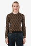 Pull à col rond Fendi marron/noir imprimé Zucca, taille 40
