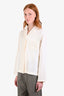 Loewe Cream Silk Logo Embroidered Long Sleeve Button-Down Shirt Size 0