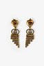 Gucci Antique Gold Toned Pink Crystal GG Drop Earrings