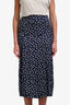 Maje Navy/White Jacquard Horse Print Studs Midi Skirt Size 38