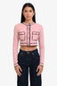 Pre-Loved Chanel™ 2021 Spring Runway Pink Cashmere 'Number 5' Button Cropped Cardigan Size 34