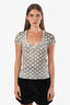Saint Laurent Black/White Polka-Dot Silk Short Sleeve Top Size S
