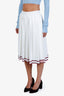 Gucci White/Red Trimmed Pleated Midi Skirt Size M