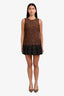 Dolce & Gabbana Brown Lace Wool Tiered Sleeveless Mini Dress Size 36