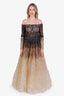 Pamella Roland Silk Brown to Gold Ombre Sequin Gown Size 8