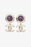 Pre-loved Chanel™ 21K Gold Tone Purple Brass Round CC Drop Earrings