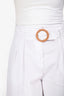 Marella White Cotton Shorts with Raffia Buckle Belt Size 6