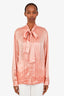 Gucci Pink Silk Pleated Tie Detail Blouse Size 44