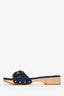 Veronica Beard Blue Denim Buckle Slip-On Sandals Wood Platform Size 8