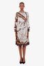 Gucci Grey Silk Printed Belted Midi Dress Size 36