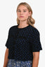 Maje Blue/Black Velvet Textured Short Sleeve Top Size 42