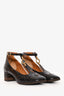 Chloe Brown Patent Leather T-Strap Heeled Sandals Size 37.5