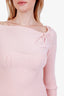 Blumarine Light Pink Knit Ribbed Off The Shoulder Midi Dress Size US 2