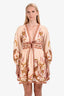 Zimmermann Pink/Yellow Linen Floral Cassia Midi Dress Size 1