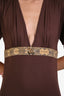 Just Cavalli Brown Cotton Leather Logo Short Sleeve Mini Dress Size M