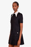 Prada Black Satin Wool Collared Crystal Embellished Mini Dress Size 36