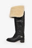 Celine Black Leather Shearling Lined Tall Boots Size 39