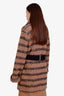 Pre-loved Chanel™ Beige Wool and Alpaca Striped CC Belted Knit Coat Size 40