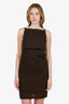Brunello Cucinelli Brown Wool/Leather Strapped Sleeveless Dress Size XS