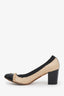 Pre-loved Chanel™ Black and Tan Leather Ruffle Block Heel Size 36.5